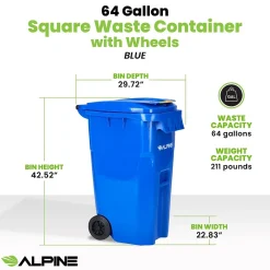 500 Series Plastic Outdoor Trash Can, 64 Gallon, Blue (ALP500-64-BLU)<Alpine Industries Discount