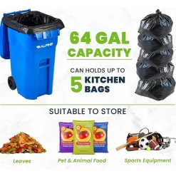 500 Series Plastic Outdoor Trash Can, 64 Gallon, Blue (ALP500-64-BLU)<Alpine Industries Discount