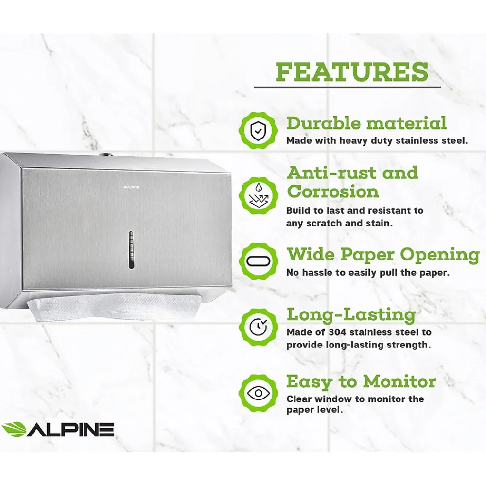 Centerpull Paper Towel Dispenser, Stainless Steel, 2/Pack (481S-2PK)<Alpine Industries Best