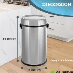 Commercial Trash Can with Swing Lid, Stainless Steel, 17 Gallon (470-65L-1)<Alpine Industries Sale