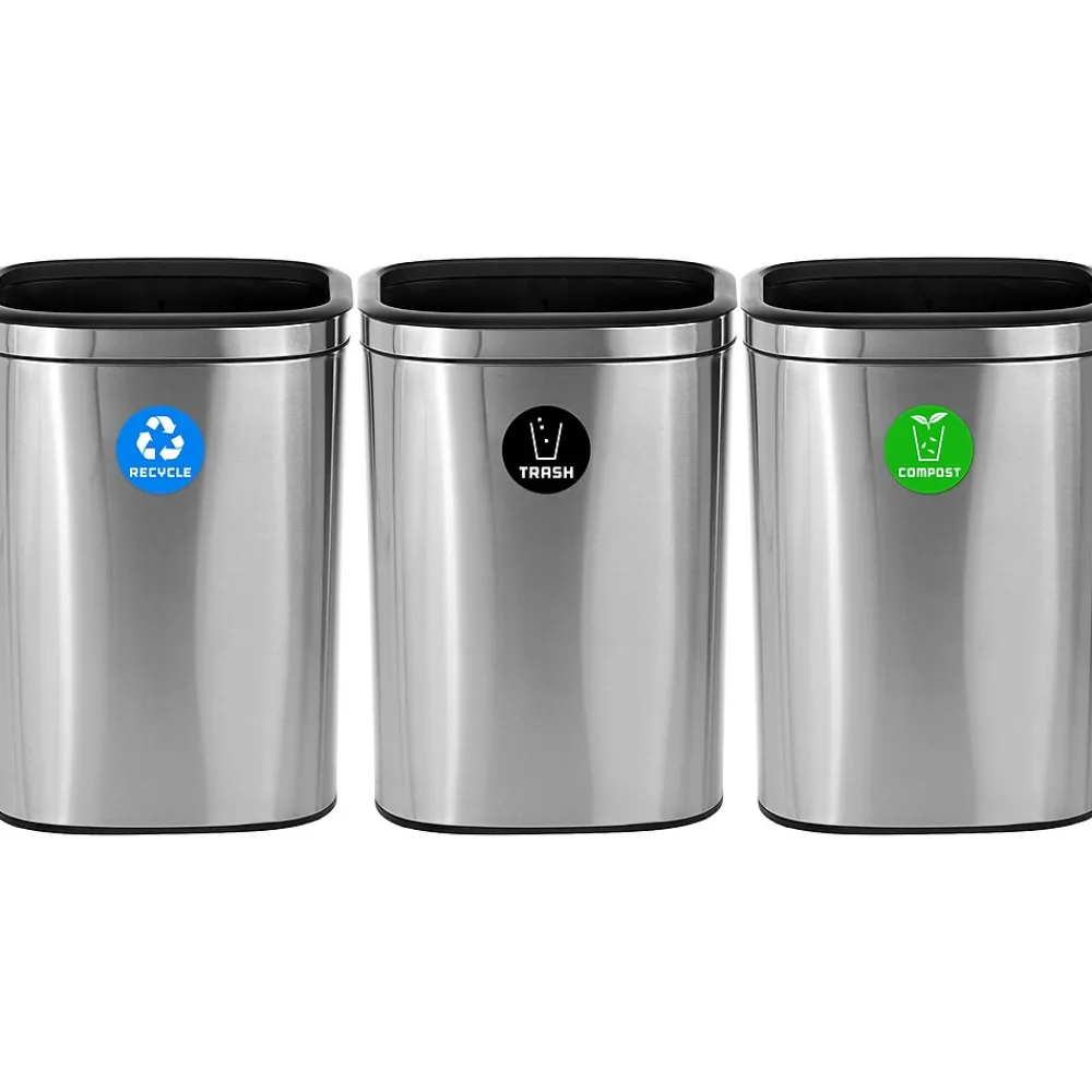 Commercial Indoor Three-Stream Recycling Station, 10.5 Gallon, Stainless Steel (ALP470-40L-R-T-CO)<Alpine Industries Hot