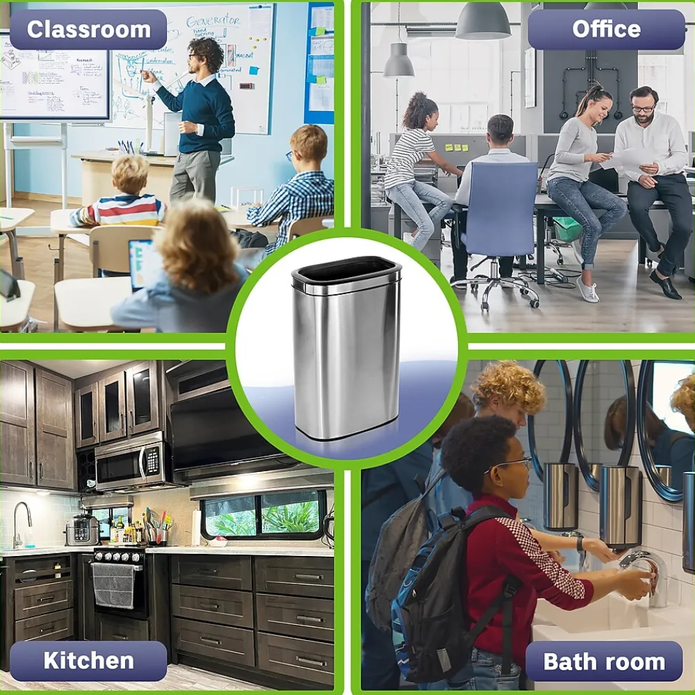 Commercial Indoor Three-Stream Recycling Station, 10.5 Gallon, Stainless Steel (ALP470-40L-R-T-CO)<Alpine Industries Hot