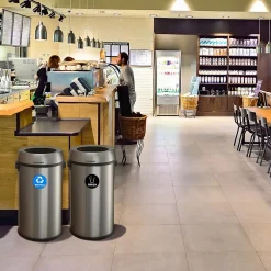 Commercial Indoor Dual-Stream Recycling/Trash Station, 17-Gallon Each, Stainless Steel (ALP470-65L-R-T)<Alpine Industries