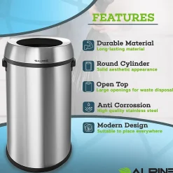 Commercial Indoor Recycling Trash Can, 17 Gallon, Stainless Steel (ALP470-65L-R-T-CO)<Alpine Industries