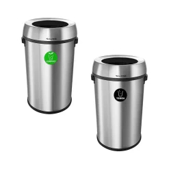 Dual-Stream Recycling Station, 34-Gallon, Stainless Steel (ALP470-65L-CO-T)<Alpine Industries New