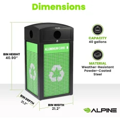GS Series Steel Recycling Bin, 120 Gallon, Green (ALP471-40-GSCMS-MK)<Alpine Industries Sale
