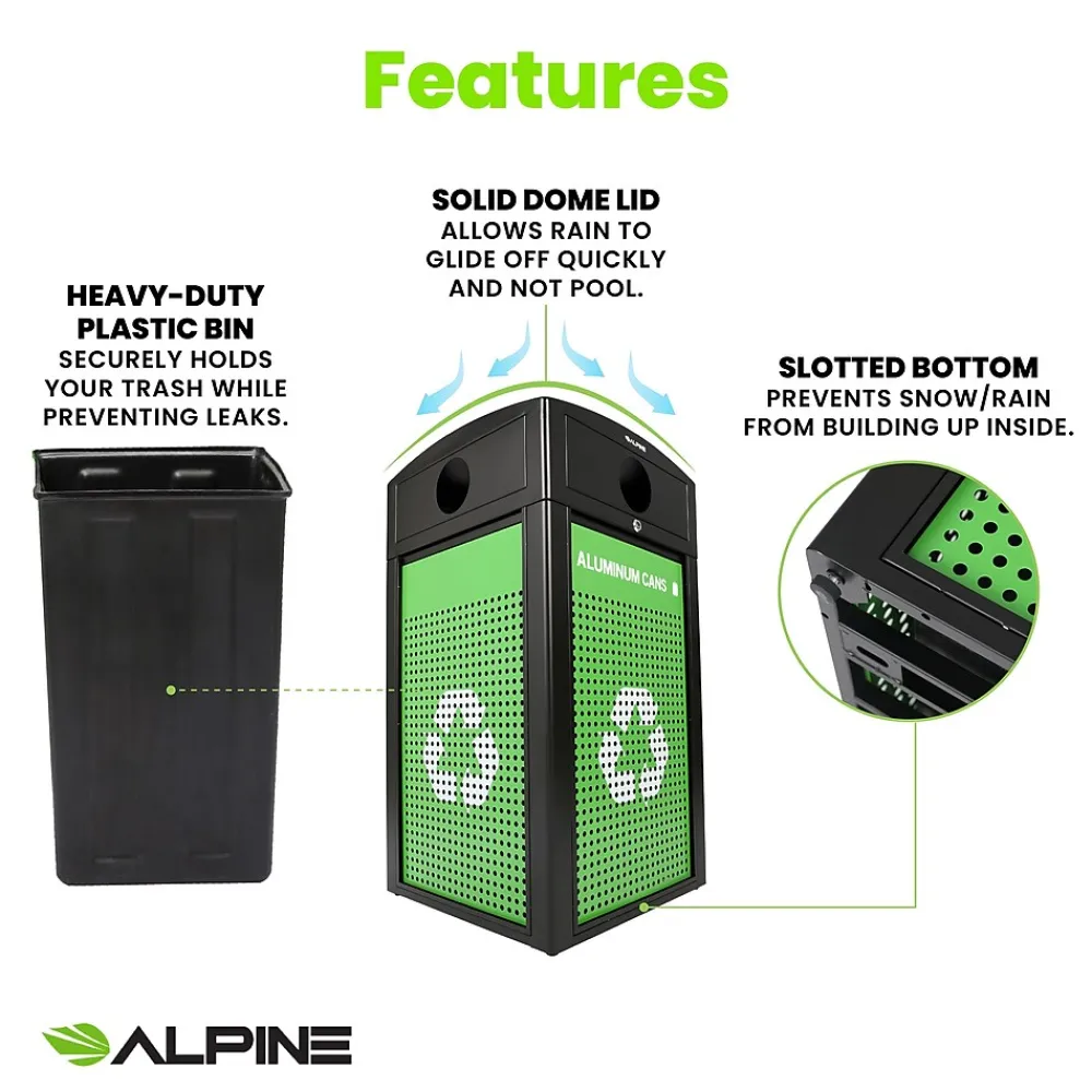 GS Series Steel Recycling Bin, 40 Gallon, Green (ALP471-40-GS-C)<Alpine Industries Sale