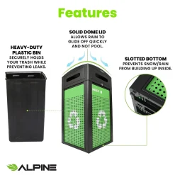 GS Series Steel Recycling Bin, 40 Gallon, Green (ALP471-40-GS-S)<Alpine Industries New