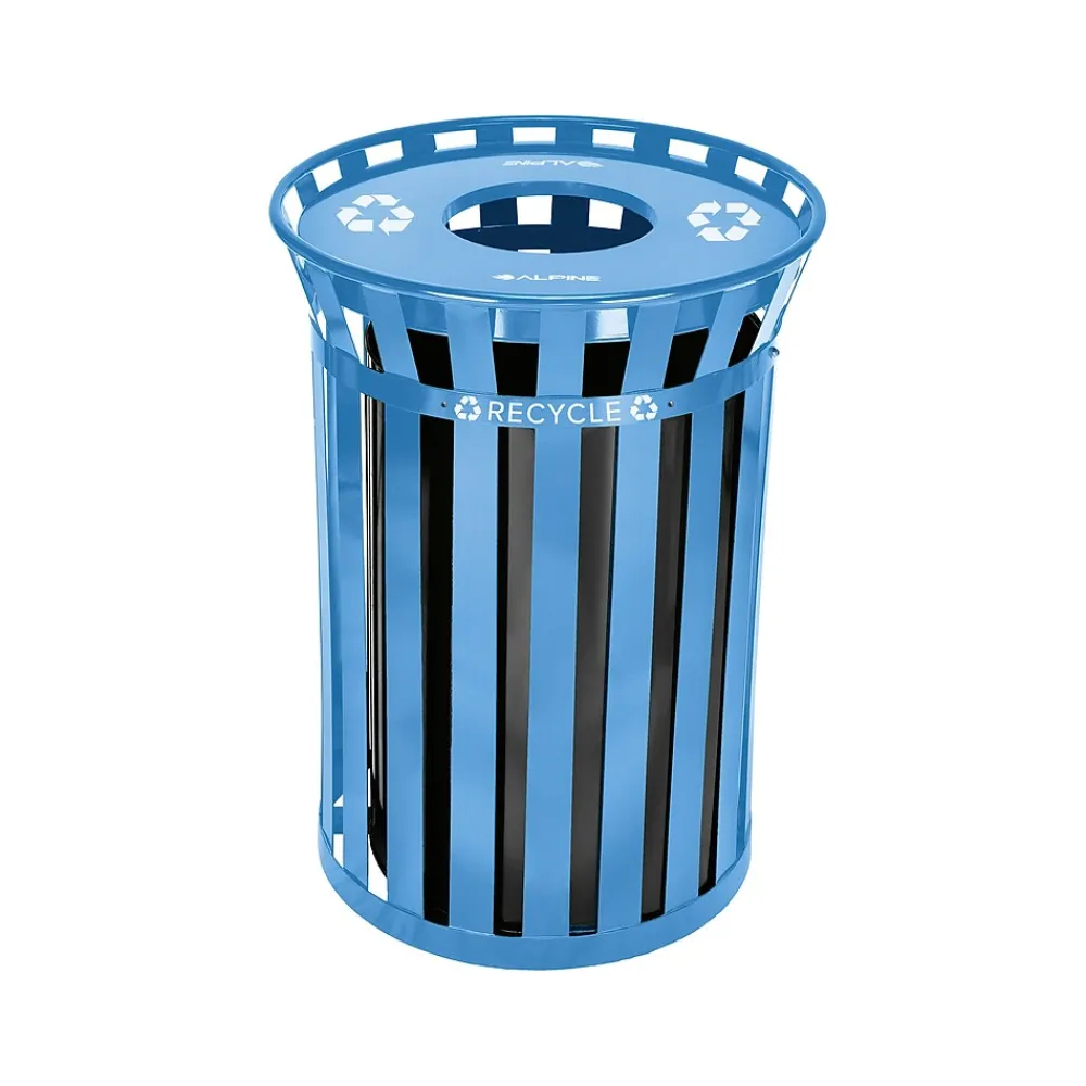 Metal Commercial Outdoor Recycling Receptacle, 38-Gallon, Black/Blue (479-38-BLU)<Alpine Industries Sale
