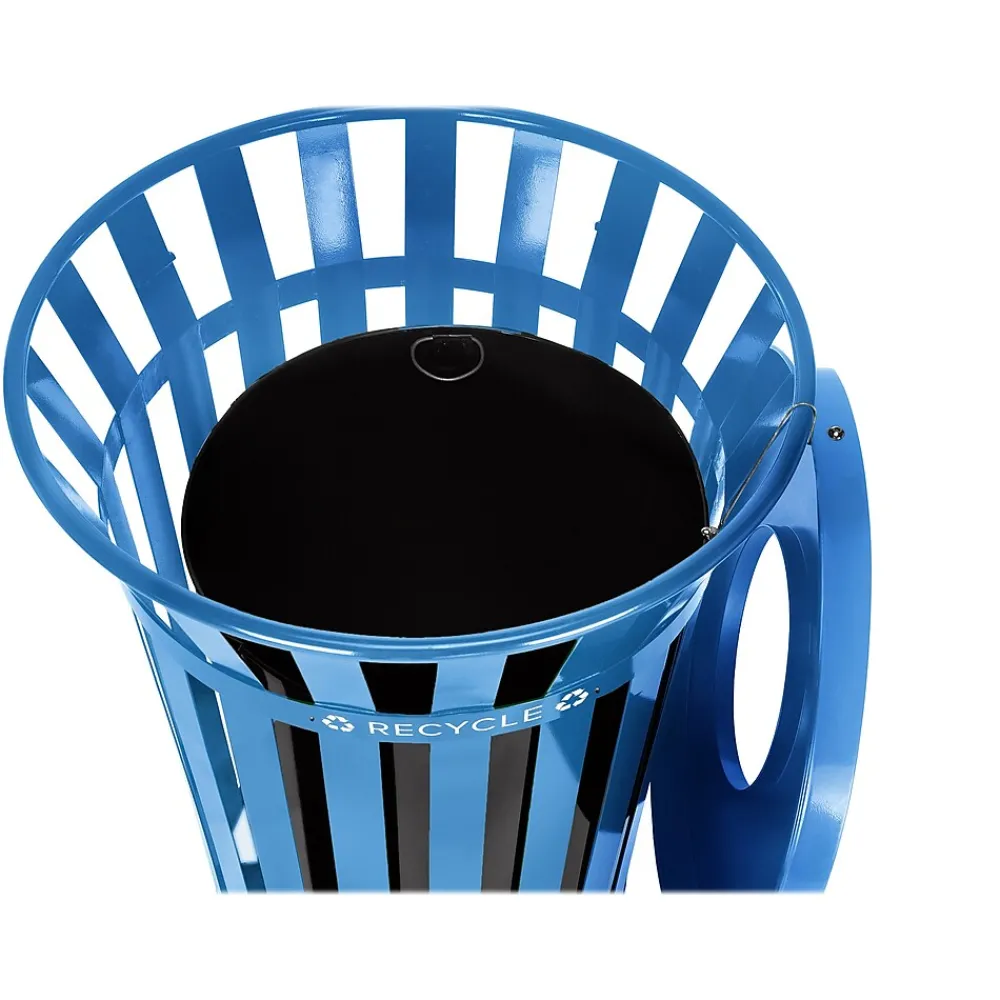 Metal Commercial Outdoor Recycling Receptacle, 38-Gallon, Black/Blue (479-38-BLU)<Alpine Industries Sale
