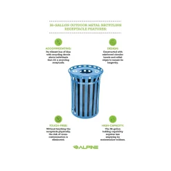 Metal Commercial Outdoor Recycling Receptacle, 38-Gallon, Black/Blue (479-38-BLU)<Alpine Industries Sale