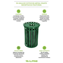 Metal Outdoor Commercial Trash Can, 38-Gallon, Green (479-38-GRN)<Alpine Industries Hot