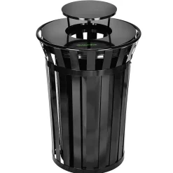 Metal Slatted Outdoor Commercial Trash Can with Rain Bonnet Lid and Liner, , 38 Gal. (479-38-1)<Alpine Industries Clearance