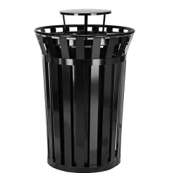 Metal Slatted Outdoor Commercial Trash Can with Rain Bonnet Lid and Liner, , 38 Gal. (479-38-1)<Alpine Industries Clearance