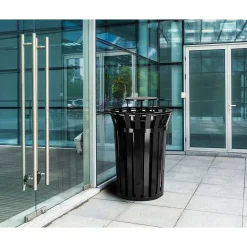 Metal Slatted Outdoor Commercial Trash Can with Rain Bonnet Lid and Liner, , 38 Gal. (479-38-1)<Alpine Industries Clearance