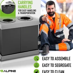 Plastic 2-Compartment Indoor Trash Can and Recycling Bin, 28 Gal., Black, 2/Pack (471-02-BLK-2PK)<Alpine Industries Hot
