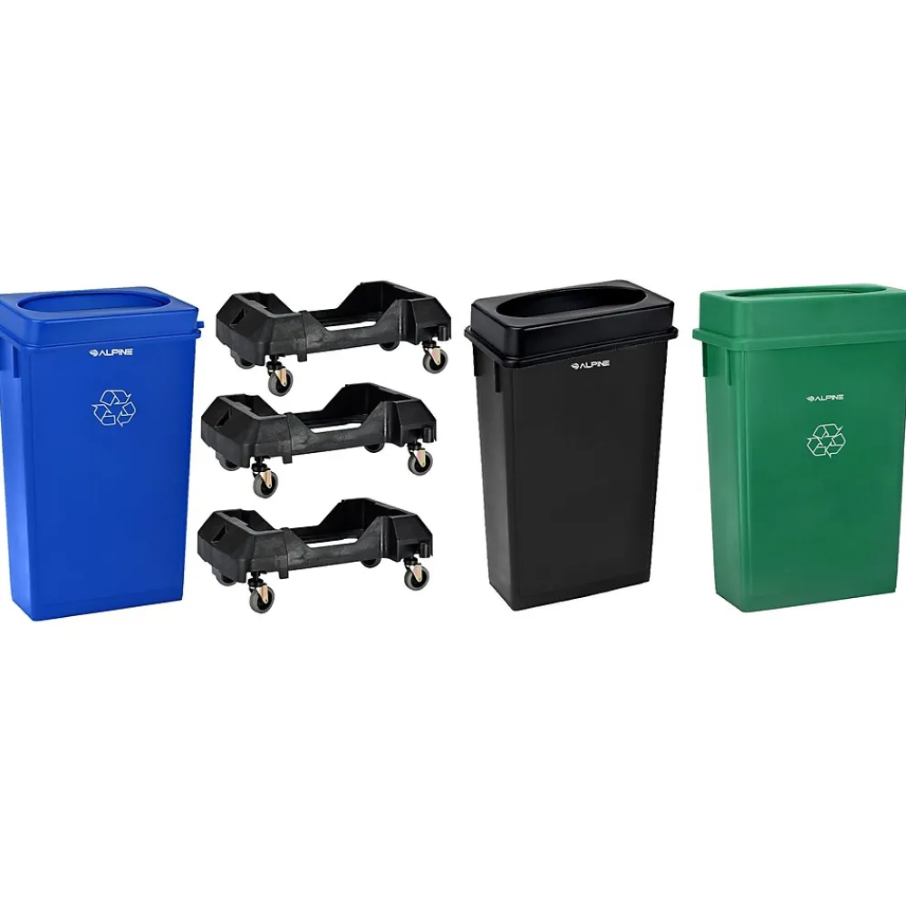 Plastic Indoor Slim Trash Can with Lid, 23 Gallon, Multicolored, 3/Pack (477-PKD1)<Alpine Industries