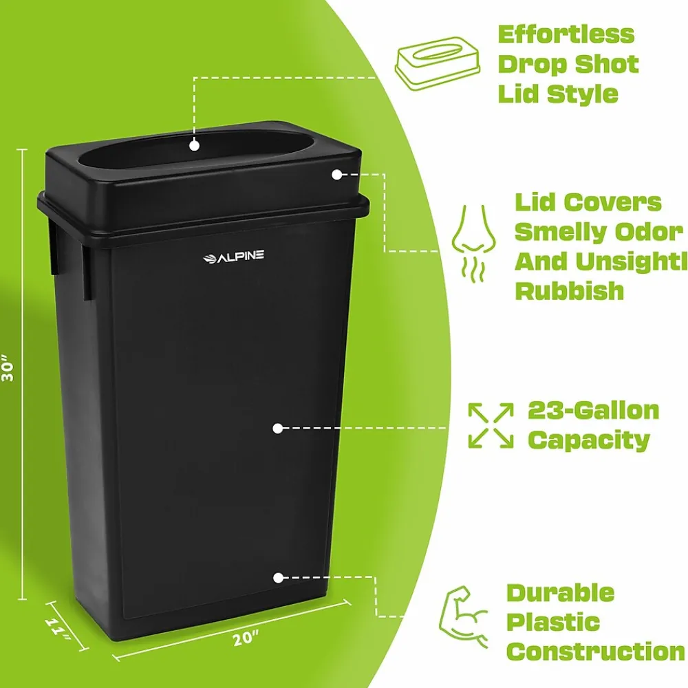 Plastic Indoor Slim Trash Can with Lid, 23 Gallon, Multicolored, 3/Pack (477-PKD1)<Alpine Industries