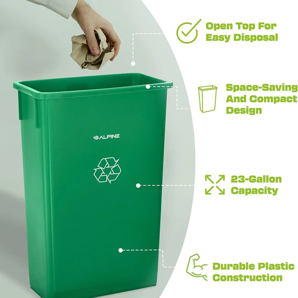 Plastic Indoor Slim Trash Can with Lid, 23 Gallon, Multicolored, 3/Pack (477-PKD1)<Alpine Industries