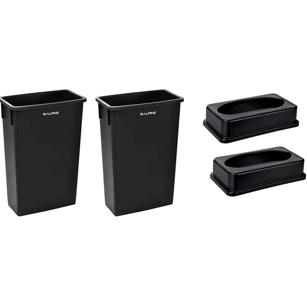 Plastic Trash Can with Lid, 23 gallon, Black, 2/Pack (477-BLK-PKG1-2)<Alpine Industries Best