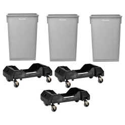 Polypropylene Commercial Indoor Trash Can with Dolly, 23-Gallon, Gray, 3/Pack (ALP477-GRY-3PKD)<Alpine Industries Clearance