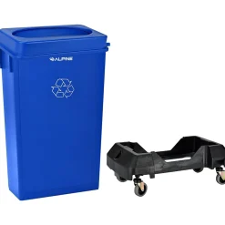 Polypropylene Commercial Indoor Trash Can with Swing Lid and Dolly, 23-Gallon, Blue (ALP477-BLU2-PKD)<Alpine Industries Clearance