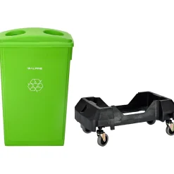 Polypropylene Trash/Recycling Can with Slotted Lid and Dolly, 23-Gallon, Lime Green (ALP477-LGRN-3PKD)<Alpine Industries Clearance