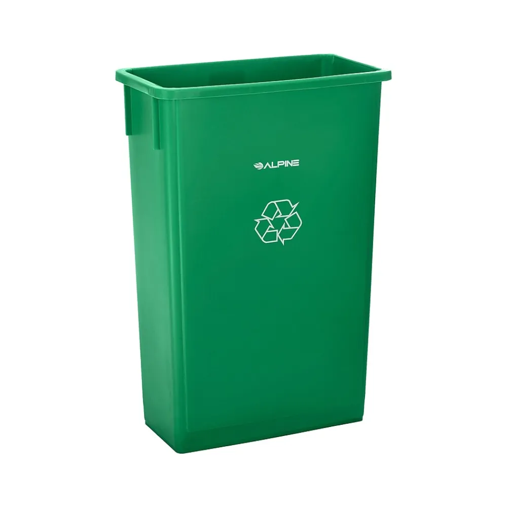 Polypropylene Recycling Bin with Swing Lid and Dolly, 23-Gallon, Green (ALP477-GRN1-PKD)<Alpine Industries New