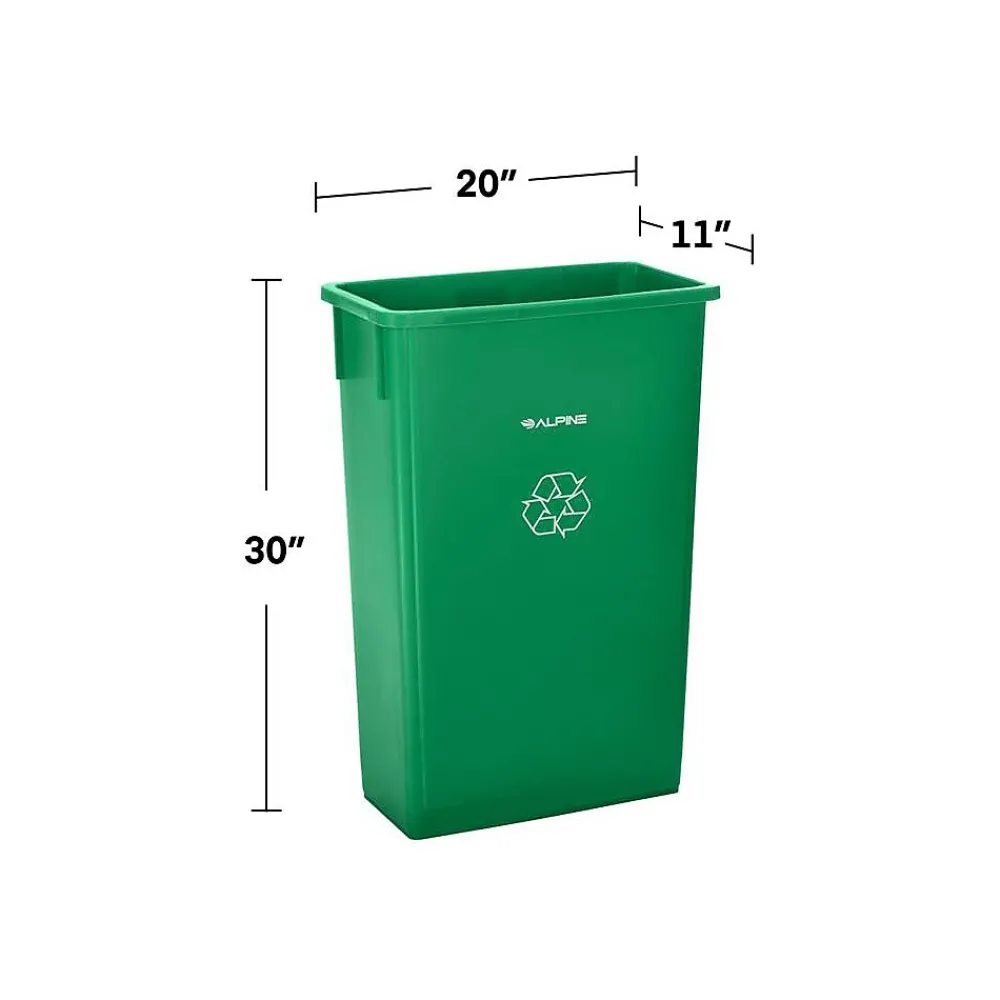 Polypropylene Recycling Bin with Swing Lid and Dolly, 23-Gallon, Green (ALP477-GRN1-PKD)<Alpine Industries New
