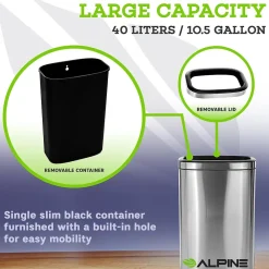 Single-Stream Recycling Station, 10.5 Gallon, Stainless Steel (ALP470-40L-CO)<Alpine Industries Best
