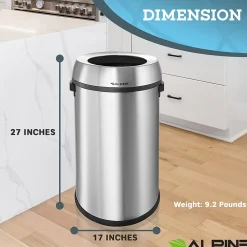 Stainless Steel Indoor Trash Can, 17 Gallon, Silver (470-65L)<Alpine Industries Outlet