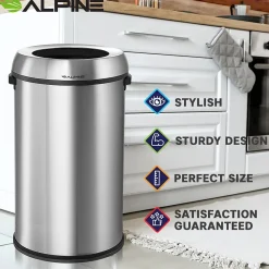 Stainless Steel Indoor Trash Can, 17 Gallon, Silver (470-65L)<Alpine Industries Outlet