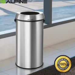 Stainless Steel Indoor Trash Can, 17 Gallon, Silver (470-65L)<Alpine Industries Outlet