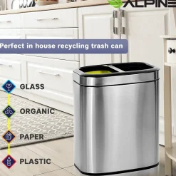 Stainless Steel Indoor Trash Can, 10.5 Gallon, Silver (470-R-40L)<Alpine Industries Discount