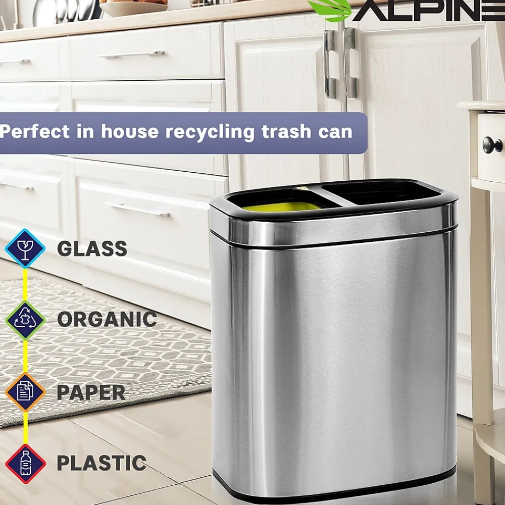 Stainless Steel Indoor Trash Can, 10.5 Gallon, Silver (470-R-40L)<Alpine Industries Discount