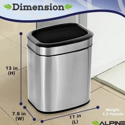 Stainless Steel Indoor Trash Can with Liner, 2.6 Gallon, Silver (470-10L)<Alpine Industries New