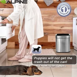 Stainless Steel Indoor Trash Can with Liner, 2.6 Gallon, Silver (470-10L)<Alpine Industries New