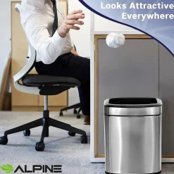 Stainless Steel Indoor Trash Can with Liner, 2.6 Gallon, Silver (470-10L)<Alpine Industries New