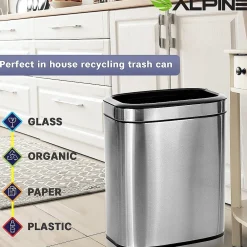 Stainless Steel Indoor Trash Can, 5.3 Gallon, Silver, 2/Pack (470-20L-2PK)<Alpine Industries New