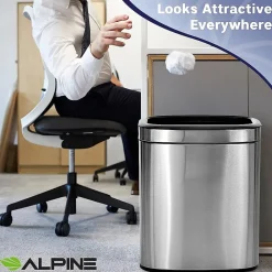 Stainless Steel Indoor Trash Can, 5.3 Gallon, Silver, 2/Pack (470-20L-2PK)<Alpine Industries New