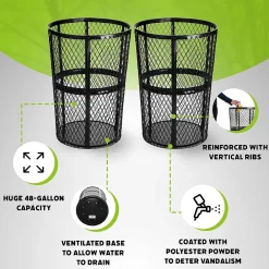 Stainless-Steel Outdoor Trash Can, 48-Gallon, Black, 2/Pack (ALP473-48-BLK-2PK)<Alpine Industries Outlet