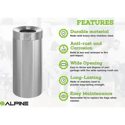 Stainless Steel Trash Can with Open Lid, 27-Gallon, 2/Pack (ALP475-27-2PK)<Alpine Industries Best