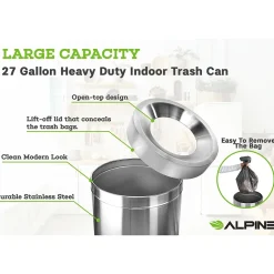 Stainless Steel Trash Can with Open Lid, 27-Gallon, 2/Pack (ALP475-27-2PK)<Alpine Industries Best