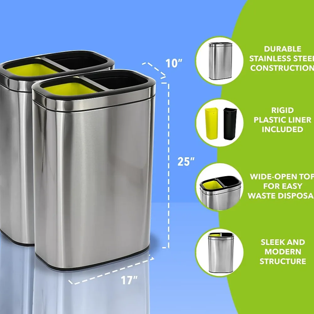 Stainless Steel Trash Can with Open Lid, 10.5-Gallon, 2/Pack (ALP470-R-40L-2PK)<Alpine Industries Discount