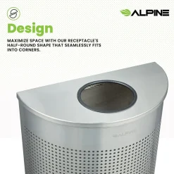 Stainless Steel Perforated Half Round Trash Can, 12 Gallon, (ALP438-12HR-SS)<Alpine Industries Online