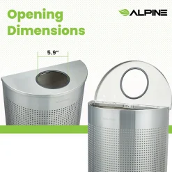 Stainless Steel Perforated Half Round Trash Can, 12 Gallon, (ALP438-12HR-SS)<Alpine Industries Online
