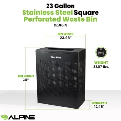 Stainless Steel Trash Can, 23 Gallon, Black (ALP438-23-BLK-MK)<Alpine Industries Best