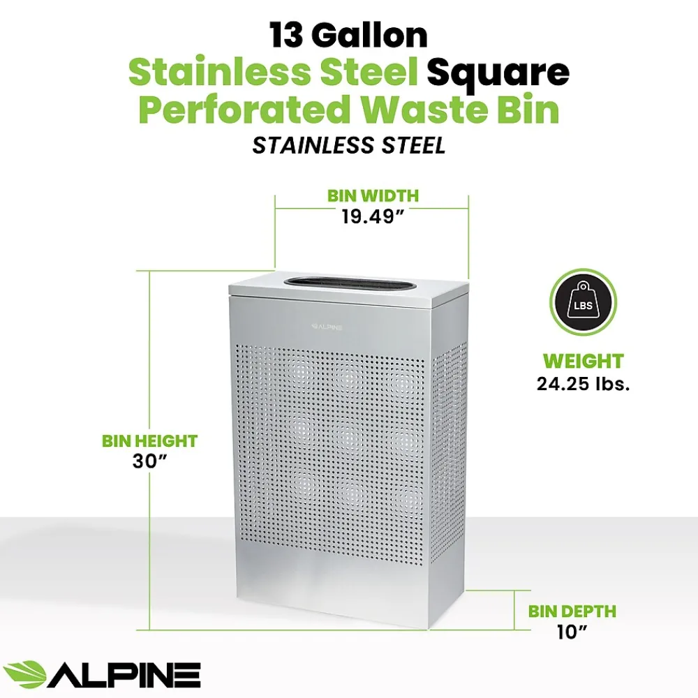 Stainless Steel Trash Can, 13 Gallon, Silver (ALP438-13-SS)<Alpine Industries Best