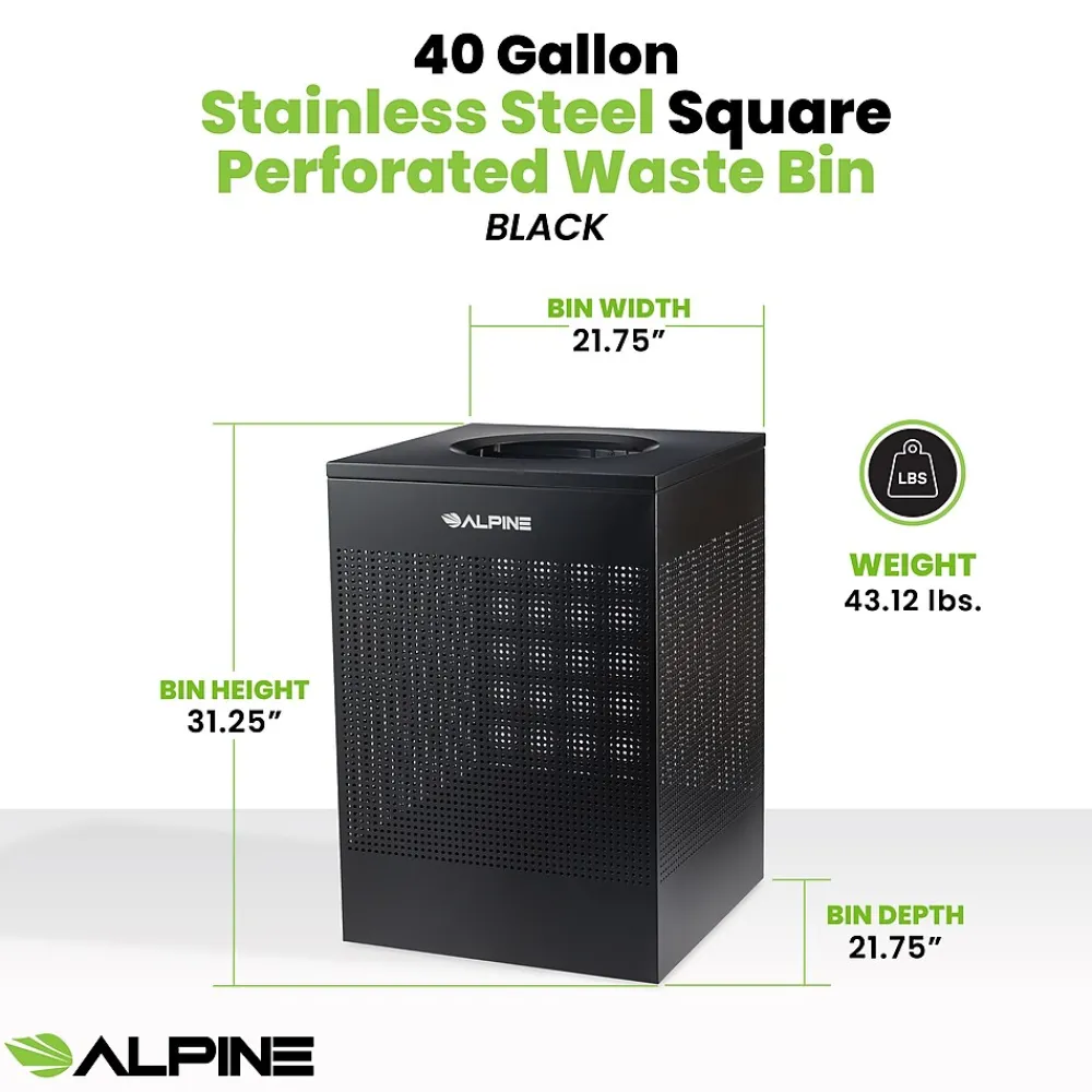 Stainless Steel Trash Can, 40 Gallon, Black (ALP438-40-BLK-MK)<Alpine Industries Hot