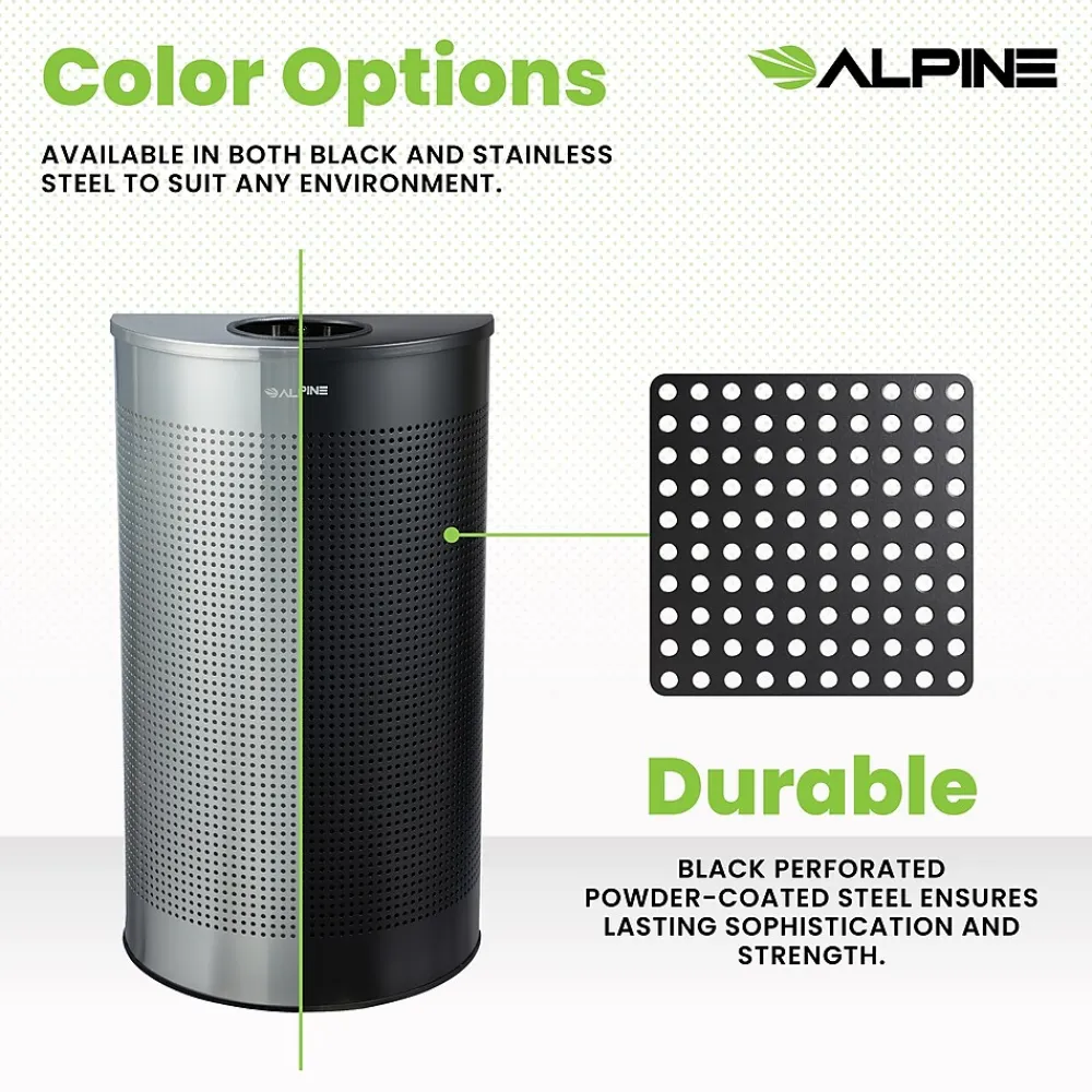 Stainless Steel Trash Can, 12 Gallon, Black (ALP438-12HR-BLK)<Alpine Industries